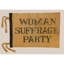 YELLOW FELT SUFFRAGETTE FLAG, MADE FOR CARRIE CHAPMAN CATT'S "WOMAN SUFFRAGE PARTY" OF NEW YORK CITY, CA 1912-20, THE ONLY EXAMPLE THAT I HAVE EVER ENCOUNTERED, CA 1910-20, FOUND WITH A LETTER FROM THE EXECUTIVE SECRETARY OF THE WOMAN SUFFRAGE HEADQUARTERS OF PHILADELPHIA
