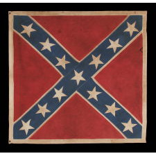 CONFEDERATE SOUTHERN CROSS “BATTLE FLAG”, AN EARLY REUNION ERA EXAMPLE, GRAPHICALLY ACCURATE AND GRAPHICALLY PLEASING, WITH ESPECIALLY LARGE STARS AND A WHITE BORDER, CA 1895-1910