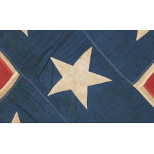 CONFEDERATE SOUTHERN CROSS “BATTLE FLAG”, AN EARLY REUNION ERA EXAMPLE, GRAPHICALLY ACCURATE AND GRAPHICALLY PLEASING, WITH ESPECIALLY LARGE STARS AND A WHITE BORDER, CA 1895-1910