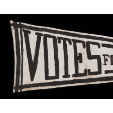 HAND-PAINTED SUFFRAGETTE PENNANT WITH STRONG GRAPHICS ON AN UNUSUAL WHITE GROUND, 1910-1920