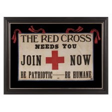 EXCEPTIONAL RED CROSS BANNER WITH GREAT GRAPHICS AND SLOGAN, WWI (U.S. INVOLVEMENT 1917-18)
