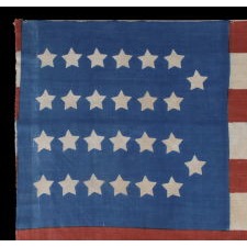 EXTREMELY RARE, COTTON, ANTIQUE AMERICAN PARADE FLAG WITH 26 STARS, 11 STRIPES, AND ITS CANTON RESTING ON A RED STRIPE; THE EARLIEST KNOWN STAR COUNT FOR PRINTED EXAMPLES, 1837-1846, MICHIGAN STATEHOOD