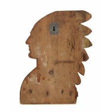 PAINT-DECORATED SHELF, CARVED IN THE FORM OF A NATIVE AMERICAN CHIEF WITH GREAT COLORS AND EXCEPTIONAL, ORIGINAL SURFACE, CA 1890