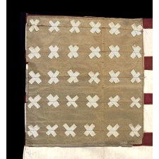 WWI, BELGIAN-MADE VERSION OF THE STARS & STRIPES WITH 30 CROSS-HATCH STARS, USED TO WELCOME U.S. SOLDIERS INTO THE CITY OF VIRTON, BELGIUM IN 1918, FOLLOWING ITS LIBERATION FROM GERMAN OCCUPATION