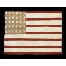 WWI, BELGIAN-MADE VERSION OF THE STARS & STRIPES WITH 30 CROSS-HATCH STARS, USED TO WELCOME U.S. SOLDIERS INTO THE CITY OF VIRTON, BELGIUM IN 1918, FOLLOWING ITS LIBERATION FROM GERMAN OCCUPATION