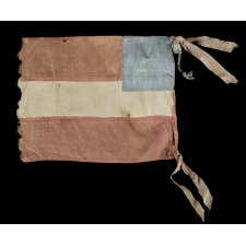 CONFEDERATE 1ST NATIONAL PATTERN BIBLE FLAG WITH A RIBBON IN PLACE OF STARS, ATTRIBUTED TO DANIEL CLANCY OF THE 2ND KENTUCKY INFANTRY, WHO SPENT TIME IN THE UNION MILITARY PRISON AT FORT DONELSON, TENNESSEE AND POSSIBLY AT CINCINNATI, OHIO, AND WAS SUBSEQUENTLY KILLED AT VICKSBURG