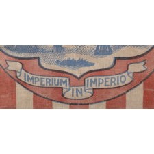 RARE AND UNUSUAL PARADE FLAG BANNER WITH 17 STARS ON A BLUE GROUND AND THE 1866 VERSION OF THE OHIO STATE SEAL ON A GROUND OF 13 RED AND WHITE STRIPES, MADE CA 1890 -1905