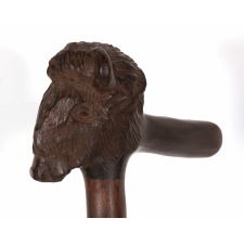 SUBSTANTIAL ROSEWOOD CANE WITH A HAND-CARVED BUFFALO HEAD, CA 1940