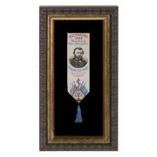 STEVENSGRAPH BOOK MARK / RIBBON GLORIFYING ULYSSES S. GRANT AND HIS VICTORIES AT RICHMOND, VICKSBURG, AND FORT DONELSON, WITH HIS PORTRAIT IN MILITARY GARB, MADE BY THOMAS STEVENS, WHO INVENTED THE PROCESS BY WHICH THESE WERE PRODUCED