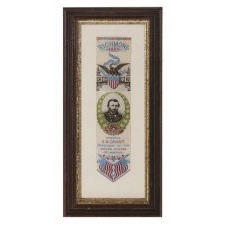 STEVENSGRAPH BOOK MARK / RIBBON GLORIFYING ULYSSES S. GRANT, WITH HIS PORTRAIT IN MILITARY GARB, MADE BY THOMAS STEVENS, WHO INVENTED THE PROCESS BY WHICH THESE WERE PRODUCED