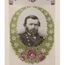 STEVENSGRAPH BOOK MARK / RIBBON GLORIFYING ULYSSES S. GRANT, WITH HIS PORTRAIT IN MILITARY GARB, MADE BY THOMAS STEVENS, WHO INVENTED THE PROCESS BY WHICH THESE WERE PRODUCED