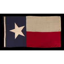 19TH CENTURY EXAMPLE OF THE FLAG OF THE REPUBLIC OF TEXAS, MADE ca 1878-1895, ONE OF THE EARLIEST EXAMPLES KNOWN TO SURVIVE, MADE IN HOUSTON BY REPSDORPH BROTHERS, WITH A STENCILED MAKER'S MARK, HANDED DOWN THROUGH THE FAMILY OF MARY JANE HARRIS BRISCOE (1819-1903), FOUNDER OF THE DAUGHTERS OF THE REPUBLIC OF TEXAS, THE WIFE OF ANDREW BRISCOE (1810-1849), WHO ORGANIZED THE TEXAS REVOLUTION AND SIGNED ITS DECLARATION OF INDEPENDENCE