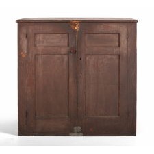 TWO-DOOR MAINE JELLY CUPBOARD, IN OXBLOOD RED PAINT, WITH EXCEPTIONAL PATINA, ca 1830