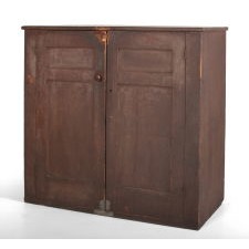 TWO-DOOR MAINE JELLY CUPBOARD, IN OXBLOOD RED PAINT, WITH EXCEPTIONAL PATINA, ca 1830