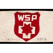 EXTREMELY RARE SUFFRAGETTE ARMBAND, MADE IN BERKELEY, CALIFORNIA FOR CARRIE CHAPMAN CATT'S WOMAN SUFFRAGE PARTY (WSP) OF NEW YORK CITY, CA 1912-1919