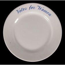 IRONSTONE DINNER PLATE WITH "VOTES FOR WOMEN" TEXT, MADE JOHN MADDOCK & SONS FOR SUFFRAGIST ALVA BELMONT FOR MARBLE HOUSE, HER FAMOUS ESTATE IN NEWPORT, RHODE ISLAND, Circa 1914