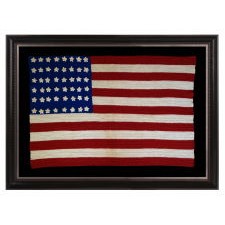 48 STARS ON A CROCHETED ON AN AMERICAN FLAG MADE DURING THE WWI - WWII ERA, A BEAUTIFUL EXAMPLE WITH STRIKING COLORS