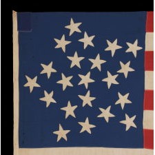 21 HAND-SEWN STARS IN A “GREAT STAR” OR “GREAT LUMINARY” PATTERN, ON AN EXTRAORDINARY SOUTHERN-EXCLUSIONARY FLAG MADE DURING THE CIVIL WAR