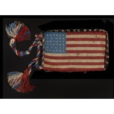 34 STAR ANTIQUE AMERICAN FLAG PEN WIPE / BIBLE FLAG, OPENING YEARS THE CIVIL WAR, 1861-63, REFLECTS THE ADDITION OF KANSAS AS THE 34TH STATE