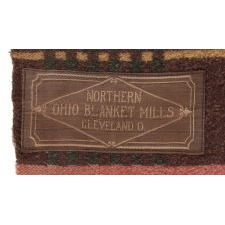WOOL HORSE BLANKET IN CHOCOLATE BROWN, MUSTARD, GREEN, AND SALMON, MADE BY NORTHERN OHIO BLANKET MILLS (CLEVELAND), LATE 19TH CENTURY