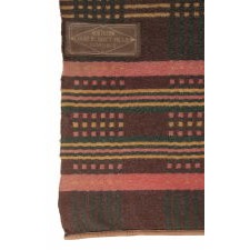WOOL HORSE BLANKET IN CHOCOLATE BROWN, MUSTARD, GREEN, AND SALMON, MADE BY NORTHERN OHIO BLANKET MILLS (CLEVELAND), LATE 19TH CENTURY