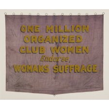 RARE VIOLET & YELLOW SUFFRAGETTE PARADE BANNER, THE PLATE EXAMPLE ILLUSTRATED IN THE TEXT REFERENCE ON THE SUBJECT, MADE CA 1910-1920