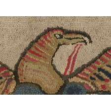 HOOKED RUG WITH ELONGATED EAGLE, BEAUTIFUL COLORS AND GRAPHICS, CA 1876-1890