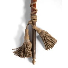 CIVIL WAR BAND MASTER'S BATON WITH PRESSED BRASS EAGLE ON A SCULPTURAL FINIAL, TWISTED CORD & TASSELS, AND A BRASS ACORN TIP