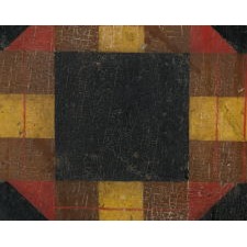 19TH CENTURY AMERICAN PARCHEESI BOARD IN FOUR COLORS, WITH GREAT SURFACE AND INTERESTING GRAPHICS, CA 1850-70