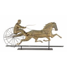 THE HORSE GEORGE M. PATCHEN WITH A SULKEY AND DRIVER, ONE OF THE LARGEST AND MOST IMPRESSIVE AMONG THIS FORM OF WEATHERVANE, UNIDENTIFIED MAKER, ca 1860-1890's