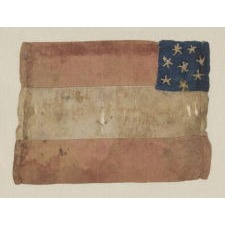 CONFEDERATE FIRST NATIONAL (STARS & BARS) PATTERN BIBLE FLAG WITH 8 EMBROIDERED STARS, LIKELY TO REFLECT VIRGINIA SECESSION IN APRIL OR MAY OF 1861, AND EXTRAORDINARY VISUAL PRESENCE; FOUND AMONG THE EFFECTS OF ALFRED BELLARD OF THE 5TH NEW JERSEY VOLUNTEERS: