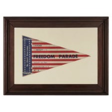 BOLDLY GRAPHIC AND UNUSUAL STARS & STRIPES PENNANT FROM THE ‘MARCH ON WASHINGTON’ OF AUGUST 28TH, 1963, WHEN MARTIN LUTHER KING DELIVERED HIS HISTORIC "I HAVE A DREAM" SPEECH; THIS EXAMPLE EHIBITED AT THE REGINALD F. LEWIS MUSEUM OF MARYLAND AFRICAN AMERICAN HISTORY: