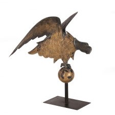 EAGLE WEATHERVANE IN A BEAUTIFUL FORM WITH GREAT FOLK PRESENCE, POSSIBLY MADE BY A.L. JEWELL & CO. (1852-1867) OR ITS PREDECESSOR, CUSHING & WHITE / L.W. CUSHING (1867-1870’s), WALTHAM, MASSACHUSETTS