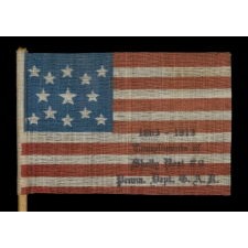 13 STARS ON AN ANTIQUE AMERICAN FLAG MADE FOR USE BY CIVIL WAR VETERANS AT THE 50-YEAR ANNIVERSARY OF THE BATTLE OF GETTYSBURG, WITH A RELATIONSHIP TO THE STORY OF GINNIE WADE