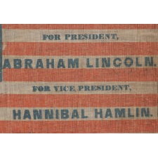 1860 ABRAHAM LINCOLN CAMPAIGN PARADE FLAG WITH 33 STARS IN AN EXTREMELY UNUSUAL VARIATION OF A MEDALLION CONFIGURATION, EXTREMELY RARE, ONE OF PERHAPS JUST TWO KNOWN EXAMPLES