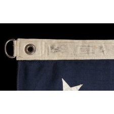 46 STARS ON AN ANTIQUE AMERICAN FLAG OF ESPECIALLY HIGH QUALITY, WITH ORIGINAL REINFORCEMENTS AND HEAVY D-RINGS ON THE HOIST BINDING, 1907-1912, OKLAHOMA STATEHOOD