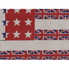 RARE "FRANCO-ANGLO-AMERICAN" PARADE FLAG, DESIGNED BY ALBERT HEWITT OF MT. VERNON, NY AND PATENTED 1918; MADE TO SUPPORT WORLD DEMOCRACY THROUGH THE WWI ALLIANCE OF THE UNITED STATES, FRANCE, AND BRITAIN