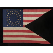 35 STAR AMERICAN CIVIL WAR FLAG, A SILK CAVALRY GUIDON WITH GILT-PAINTED STARS IN A DOUBLE WREATH ARRANGEMENT, REFLECTS WEST VIRGINIA STATEHOOD, CIRCA 1863-65; IN AN EXCEPTIONAL STATE OF PRESERVATION