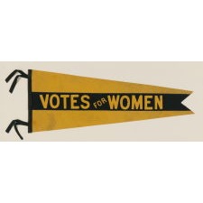 LARGE, SWALLOWTAILED, YELLOW SUFFRAGETTE PENNANT WITH APPLIED LETTERING THAT READS "VOTES FOR WOMEN” DOWN A WIDE BLACK STRIPE, CIRCA 1910-1920