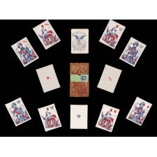 1862 CIVIL WAR PLAYING CARDS WITH STARS, FLAGS, SHIELDS, & EAGLES, AND FACE CARDS ILLUSTRATING CIVIL WAR OFFICERS AND LADY COLUMBIA, CA 1862, BENJAMIN HITCHCOCK, NEW YORK