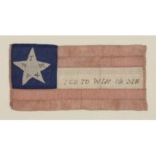 ONE OF THE BEST OF ALL TEXAS-RELATED FLAGS THAT SURVIVES FROM THE 19TH CENTURY: CONFEDERATE BIBLE FLAG IN A DESIGN THAT MERGES THE FIRST CONFEDERATE NATIONAL FLAG WITH THE TEXAS STATE FLAG, BEARING A LONE STAR SIMILAR TO THE ZAVALA FLAG OF 1836, AND AN EXCEPTIONAL SLOGAN; LIKELY SEIZED BY A UNION SOLDIER AND SENT HOME TO HIS SWEETHEART, CIRCA 1863
