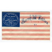 13 STAR ANTIQUE AMERICAN FLAG WITH A BROAD, ARCHED FORMATION OF HAND-SEWN, SINGLE-APPLIQUÉD STARS, ARCH ABOVE A BEAUTIFULLY HAND-SEWN FEDERAL EAGLE, ATTRIBUTED TO FLAG-MAKER SARAH McFADDEN – “NEW YORK’S BETSY ROSS” – AT 198 HUDSON STREET IN MANHATTAN, circa 1870-1880; EXHIBITED AT THE MUSEUM OF THE AMERICAN REVOLUTION FROM JUNE – JULY, 2019