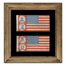McKINLEY & ROOSEVELT VS. BRYAN & STEVENSON: A RARE PAIR OF PORTRAIT STYLE FLAGS MADE FOR THE OPPOSING REPUBLICAN AND DEMOCRAT TICKETS DURING THE 1900 PRESIDENTIAL CAMPAIGN