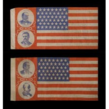 McKINLEY & ROOSEVELT VS. BRYAN & STEVENSON: A RARE PAIR OF PORTRAIT STYLE FLAGS MADE FOR THE OPPOSING REPUBLICAN AND DEMOCRAT TICKETS DURING THE 1900 PRESIDENTIAL CAMPAIGN