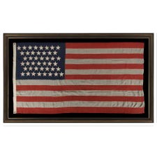 44 STARS IN ZIGZAGGING ROWS ON AN ANTIQUE AMERICAN AMERICAN FLAG MADE DURING THE LAST DECADE OF THE 19TH CENTURY, REFLECTS WYOMING STATEHOOD, 1890-1896