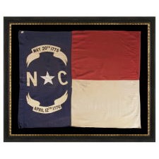 ANTIQUE STATE FLAG OF NORTH CAROLINA, MADE CIRCA 1900-WWI ERA (U.S. INVOLVEMENT 1917-18), MADE TO BE HAND-CARRIED ON A STAFF AND WITH BATTLE-FLAG-LIKE PROPORTIONS; IN SPITE OF ITS 1ST QUARTER 20TH CENTURY DATE, THIS IS THE EARLIEST EXAMPLE THAT I HAVE ENCOUNTERED IN PRIVATE HANDS: