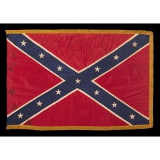 CONFEDERATE SOUTHERN CROSS “BATTLE FLAG”, OF THE REUNION ERA, MADE ENTIRELY OF SILK, WITH A SILK FRINGE, CIRCA 1895-1920