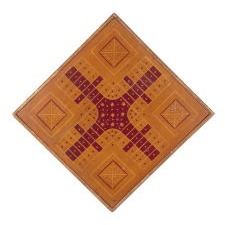 ORANGE, RED, AND YELLOW "SNOWFLAKE" PARCHEESI GAMEBOARD, CA 1875