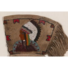 NATIVE AMERICAN BEADWORK GAUNTLETS WITH INDIAN CHIEFS IN FEATHERED HEADDRESSES, PROBABLY SOUIX, ca 1880-90