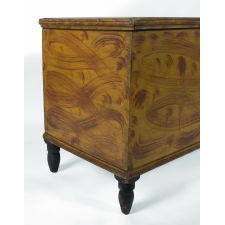 YELLOW-PAINTED AMERICAN BLANKLET CHEST WITH WHIMSICAL, RED, BRUSHED DECORATION, ON BLACK, TURNED FEET, PENNSYLVANIA OR OHIO, GERMANIC ORIGIN, CIRC 1830